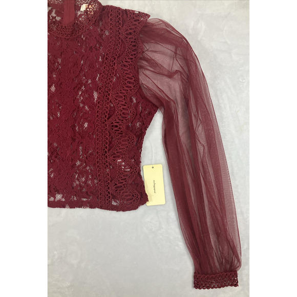 Fairy Women's Whimsy Sheer Lace Romantic Size Medium Blouse Red NWT Zip-Up Back - Picture 7 of 16